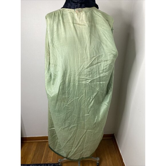 Vintage 100% Silk Kimono Robe Light Green Black XXL Embroidered Bird Floral Leaf - Picture 15 of 16